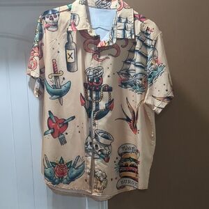 Men's Tattoo Print Short Sleeve Shirt Size XL